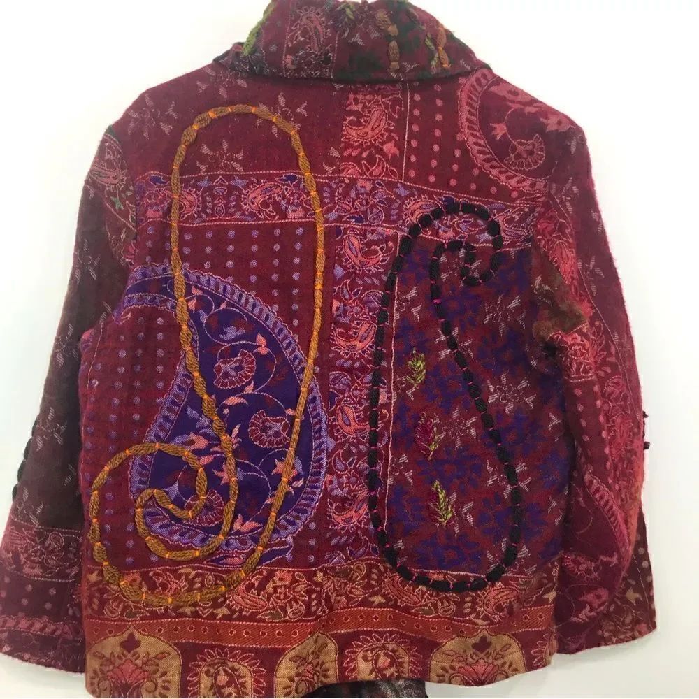 Multiples Colorful Embroidered and Patterned Asymmetrical Statement Jacket - Picture 9 of 16